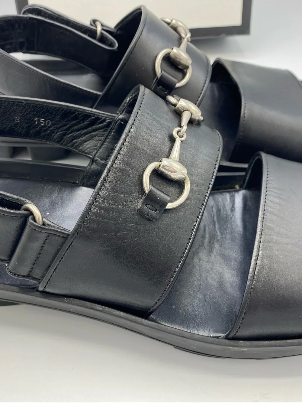 Gucci Black Leather Horsebit Strap Sandals size 8 men’s/10 women